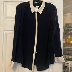 Brand new beautiful silk blouse with cream trim